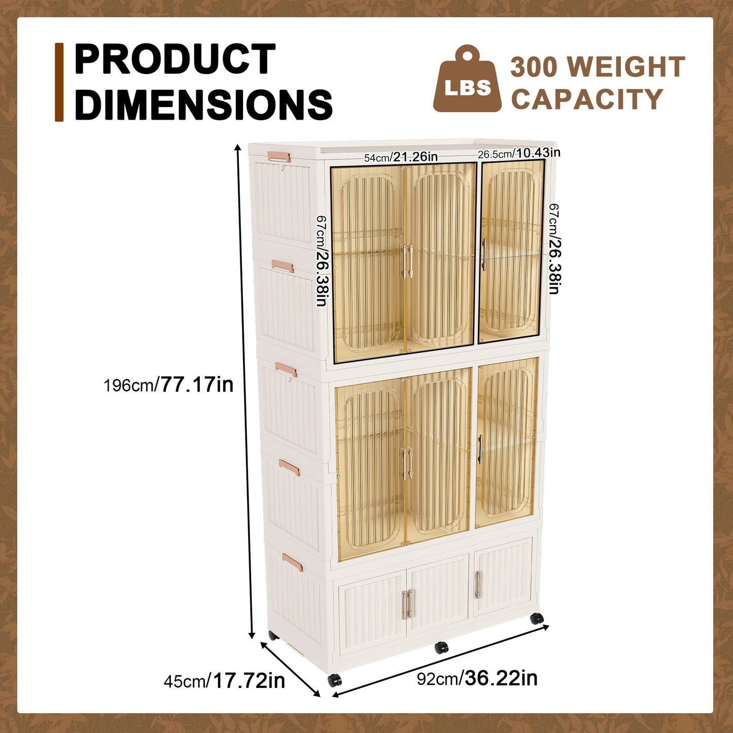 Portable Wardrobe Closet Storage Organizer For Clothes, 9 Magnetic Doors With 9 Cubes & 2 Hanging Rods, 6 Hangers - Cream White
