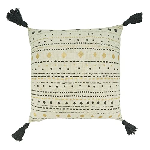 Fennco Styles Diamond & Dash Foil Printed Tassel Cotton Decorative Throw Pillow Cover 20" W x 20" L - Multicolored Cushion Case for Couch, Living Room, Bedroom, Office Décor and Special Occasion