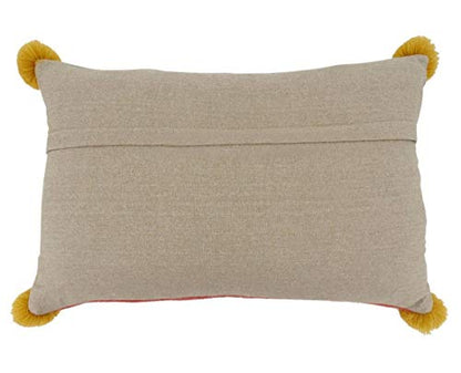 Fennco Styles Pom Pom Geometric Embroidered Cotton Decorative Throw Pillow 20" W x 20" L - Blue Cushion for Home, Couch, Living Room and Office Décor