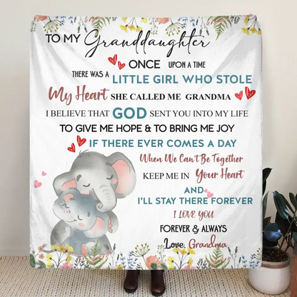 Personalized Elephant Baby Quilt/Fleece Throw Blanket - Gift Idea For Kids - To My Granddaughter I Love You Forever & Always