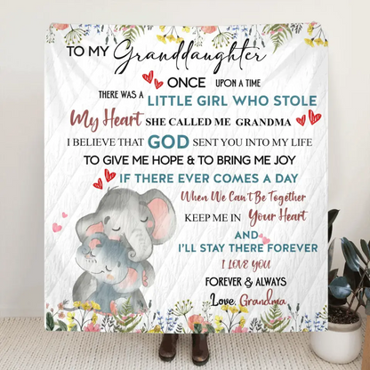 Personalized Elephant Baby Quilt/Fleece Throw Blanket - Gift Idea For Kids - To My Granddaughter I Love You Forever & Always