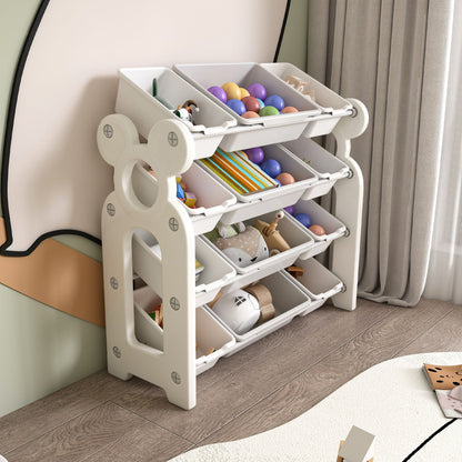 Multi Functional Kids Toy Storage Organizer Cabinet With Hdpe Shelf And 12 Bins - Gray White