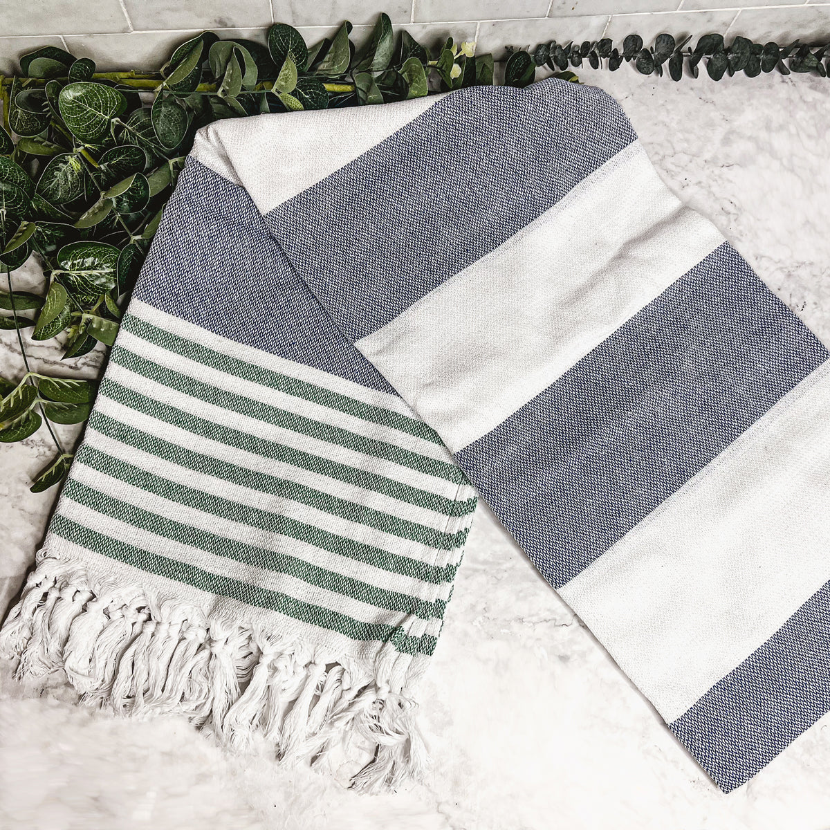 Mediterranean Cotton Bath Towel 180GSM Lightweight Gray Blue Summer