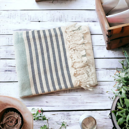 Mediterranean Cotton Bath Towel 180GSM Lightweight Gray Blue Summer