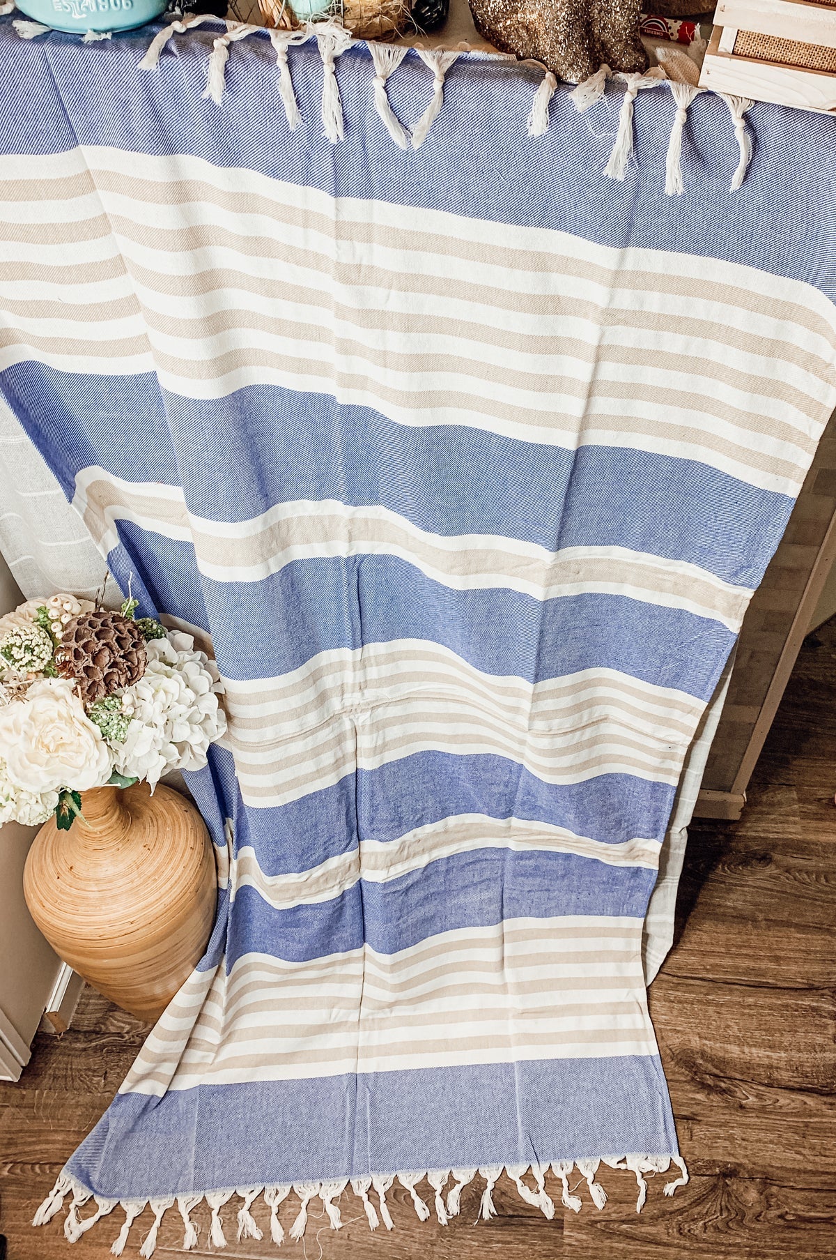 Mediterranean Cotton Bath Towel 180GSM Lightweight Gray Blue Summer