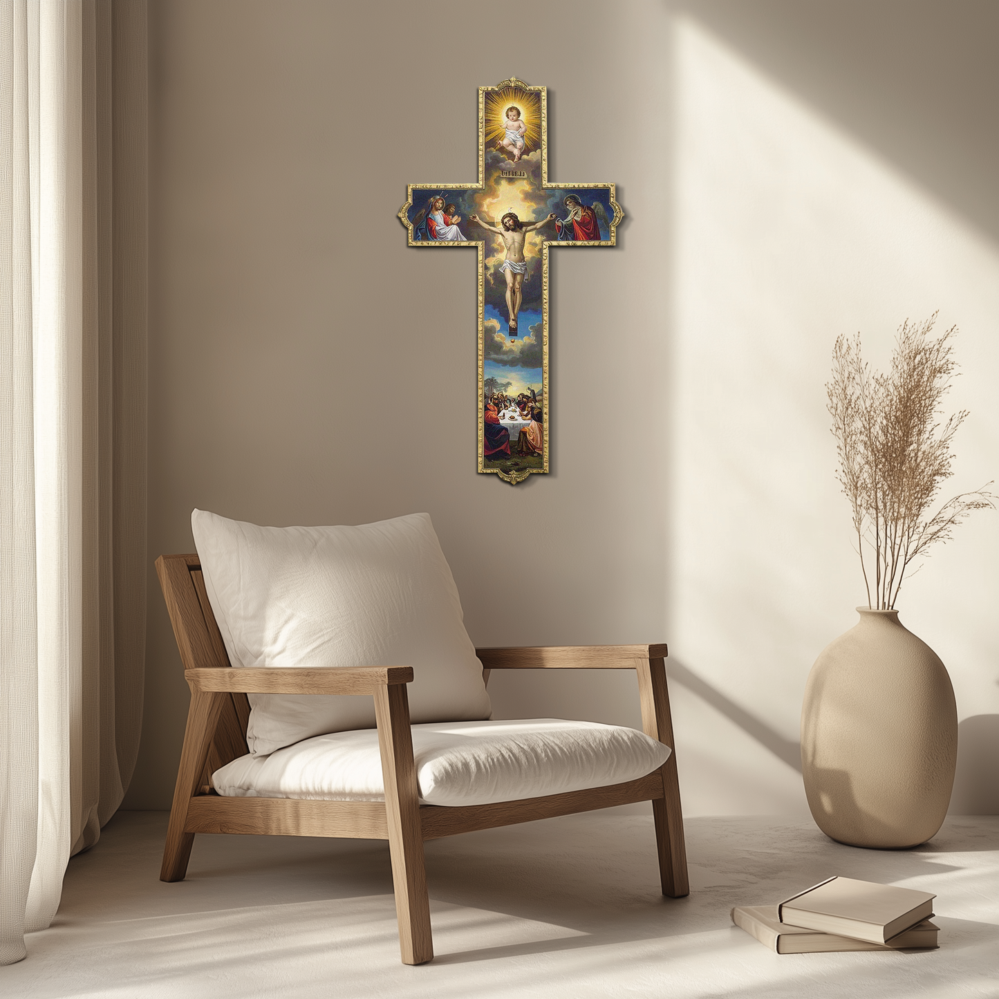 Sacred Cross Metal Wall Art – Christian UV Printed Religious Decor-KAFUVM011