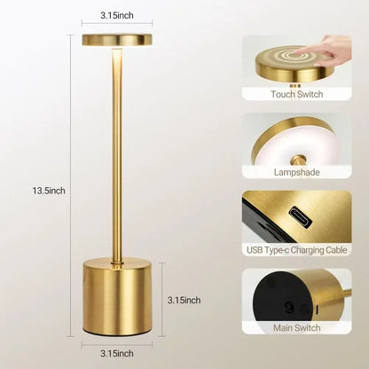 LED Classic Table Lamp USB Rechargeable Night Light Stepless Dimming Touch Desk Lamp 3 Colors Bedside Lamp Bar Hotel Decoration