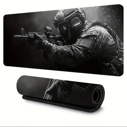 Tactical Soldier XXL Gaming Mouse Pad – Non-Slip Rubber Desk Mat with Stitched Edges & Lycra Surface for FPS Gamers