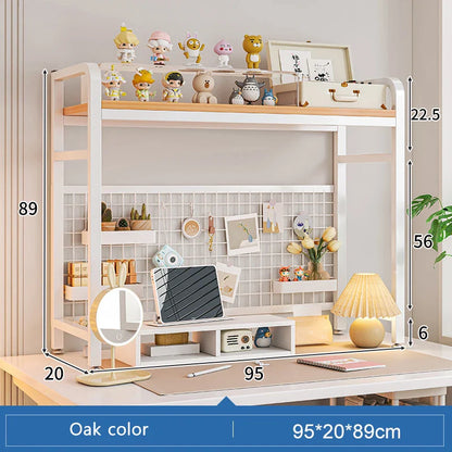Bookcase With Grid Bookshelf Desktop Multi-layer Wrought Iron Shelf Student Computer Desk Table Hole Board Table Wooden Shelves