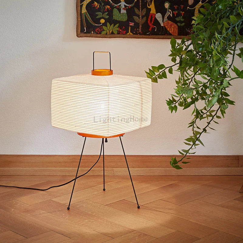 Japanese Creative Tripod Floor Lamp Designer Wabi-sabi Style Bedroom Rice Paper Standing Lights Home Hotel Lighting Decoration