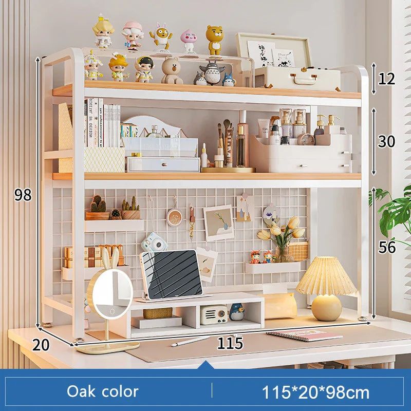 Bookcase Gaming Table Grid Bookshelf Desktop Multi-layer Wrought Iron Shelf Student Computer Desk Table  Wooden Shelves Rack