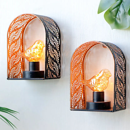 Set of 2-7"H Bird Bulb Wall Sconces Fairy Lights