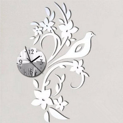 Wall Clock Modern Bird Design 3D Acrylic Mirror Living Room Quartz Needle 3D Clock Acrylic Mirror Wall Clock Decor Sticker Irregular Clock Wall Art Decals Wallpaper Home Decor for Living Room Bedroom Decoration