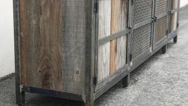 Industrial metal reclaimed rustic weathered wood cabinet furniture storage